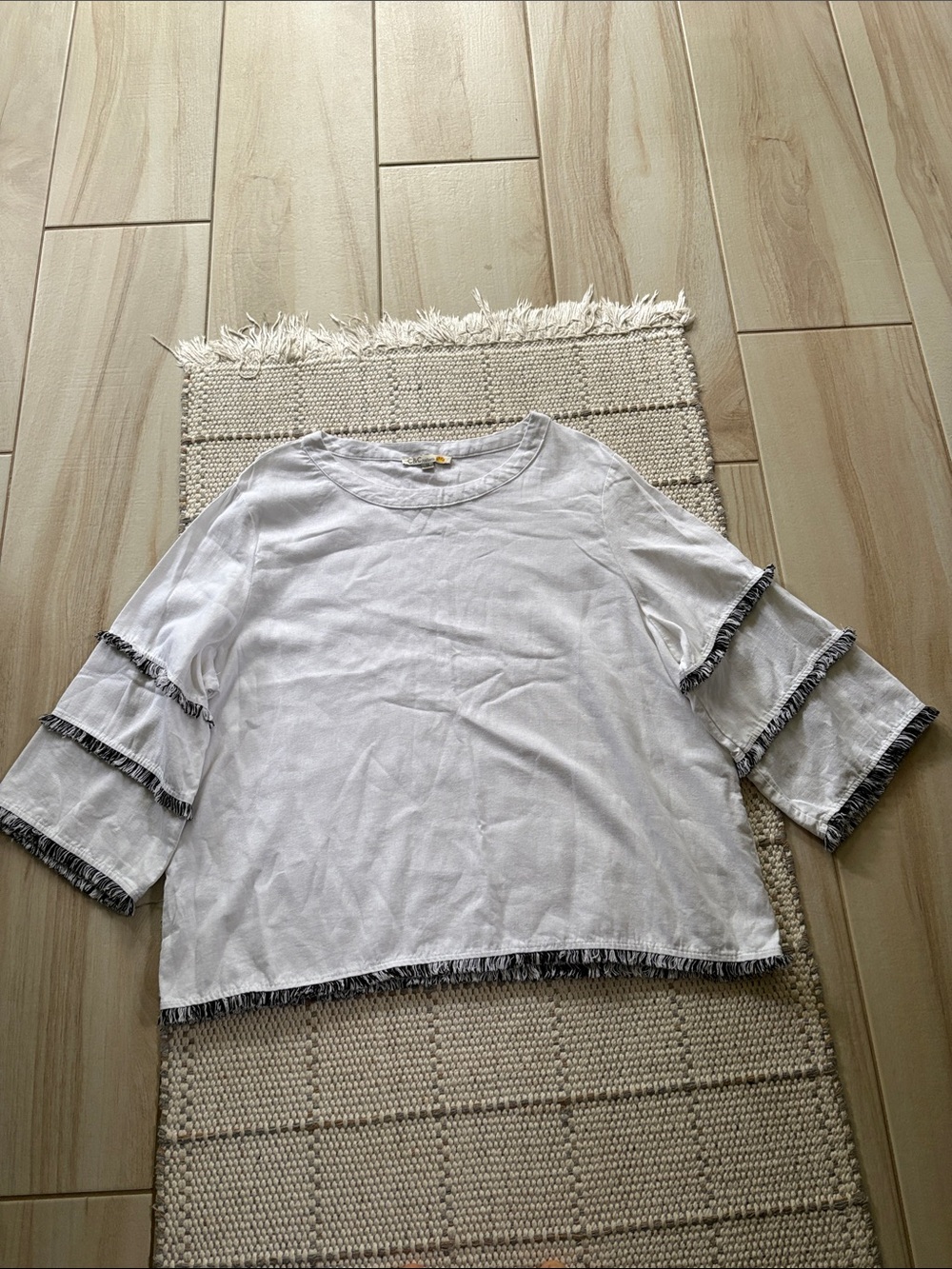 C&C Women’s 1X White Linen Blend Fringe Tiered